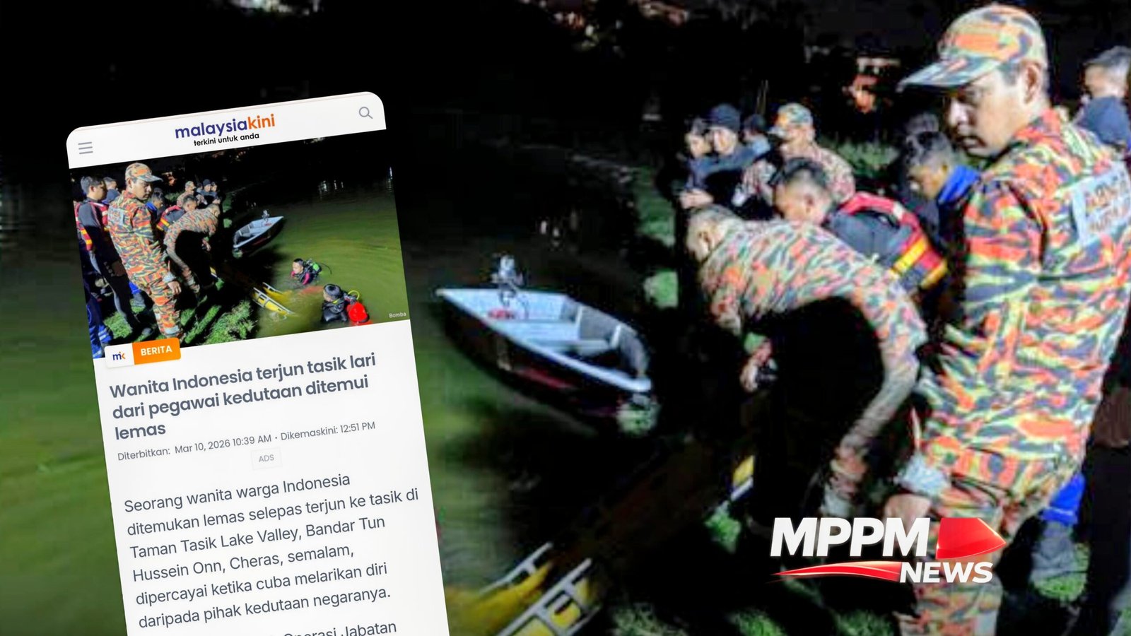 Alt text: WNI terjun tasik Cheras Selangor operasi SAR JBPM